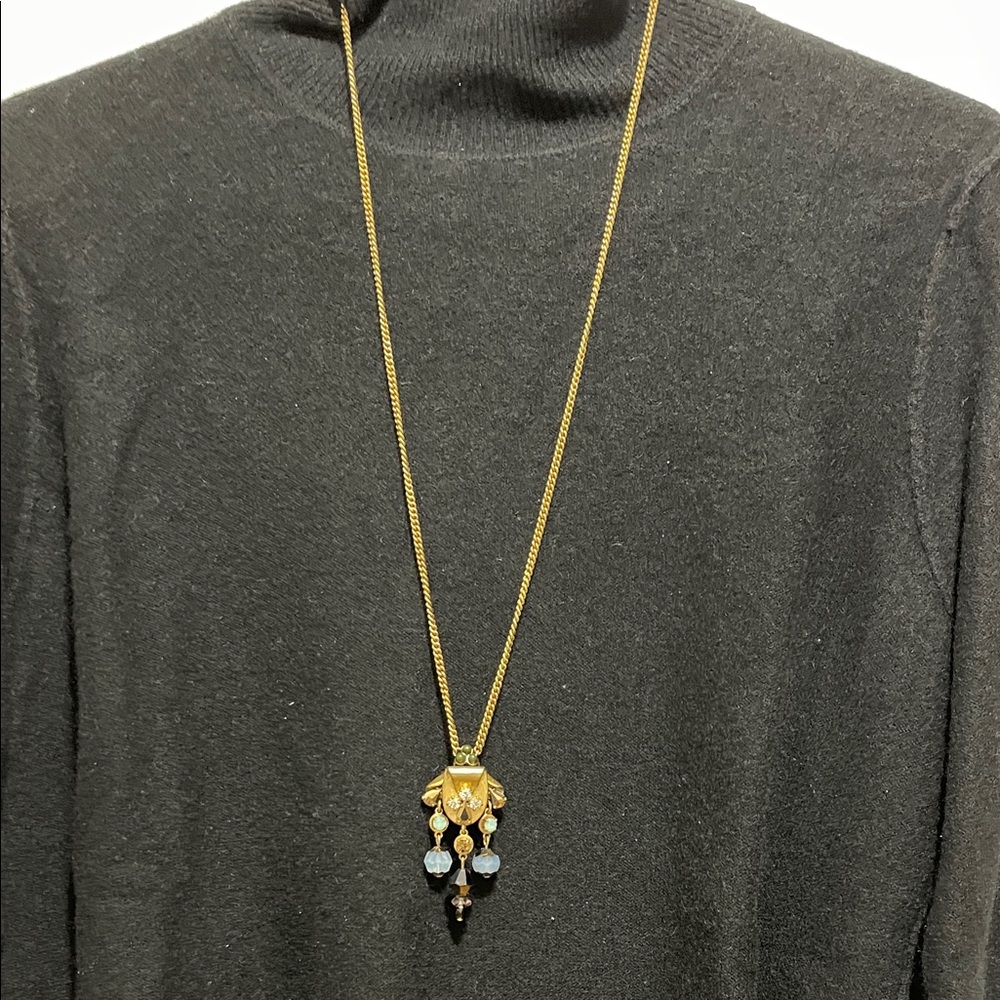 J Crew Antique Gold Pendant Necklace 30” adjustable
